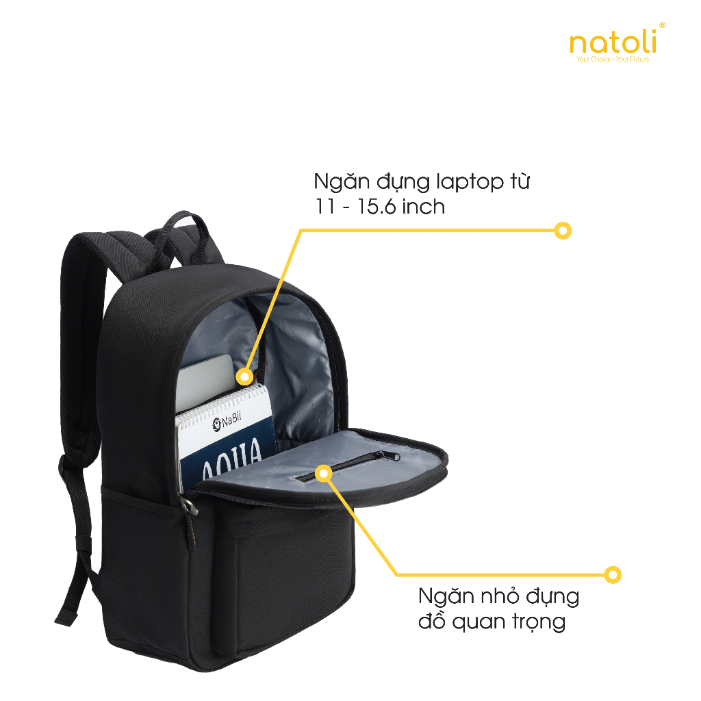 Balo đi học nam nữ thương hiệu NATOLI nhiều ngăn chống nước tốt - Basic Backpack B2 | BigBuy360 - bigbuy360.vn