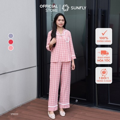 Bộ pijama nữ kate áo dài quần dài nhẹ nhàng, xinh xắn SUNFLY ST9333