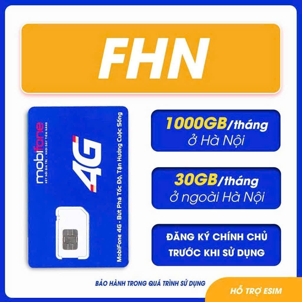 Sim 5G Mobifone FHN Có 1000GB/Tháng Tại Hà Nội, Ngoài Hà Nội Có 30GB/Tháng.