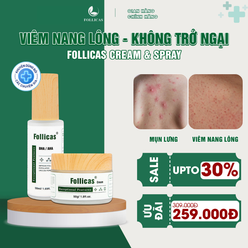  Kem Và Xịt Viêm Nang Lông Follicas Giảm Mụn Lưng Mụn Ngực Viêm Lỗ Chân Lông Dày Sừng Nang Lông 