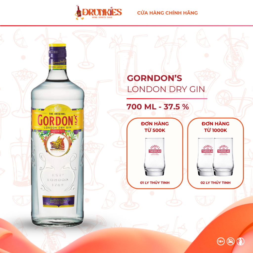 [CHÍNH HÃNG] Rượu Gordon's London Dry Gin - 700ML - 37.5%