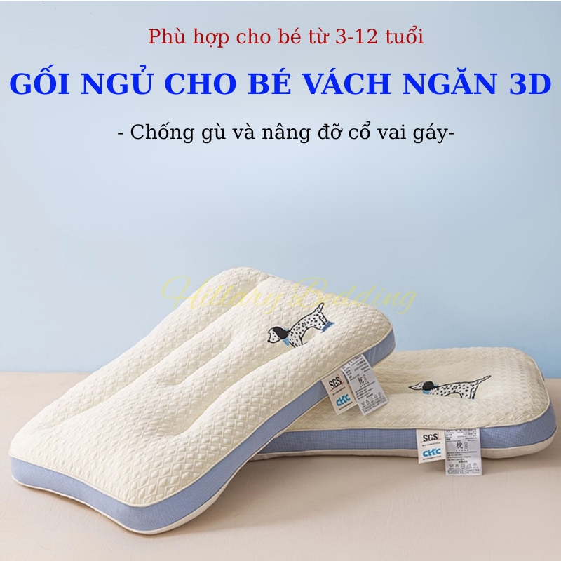 Gối ngủ cho bé từ 3-12 tuổi nâng đỡ cổ vai gáy và chống gù, chất liệu vải cotton an toàn và thân thiện với làn da