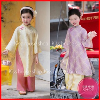  Áo Dài Cho Bé Chất Liệu Gấm Thọ Đính Nơ Cho Bé Mặc Tết Xinh Đẹp 