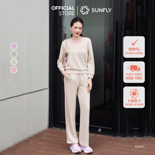  Đồ bộ mặc nhà nữ ponte áo dài tay cổ bo quần dài thể thao năng động SUNFLY SS5815 