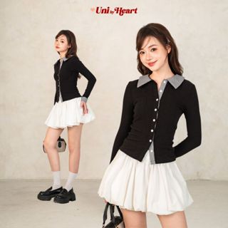  Áo thun ôm dài tay Emmie Top AGN011 cổ polo phối kẻ caro dáng ôm body - Uni By Heart 