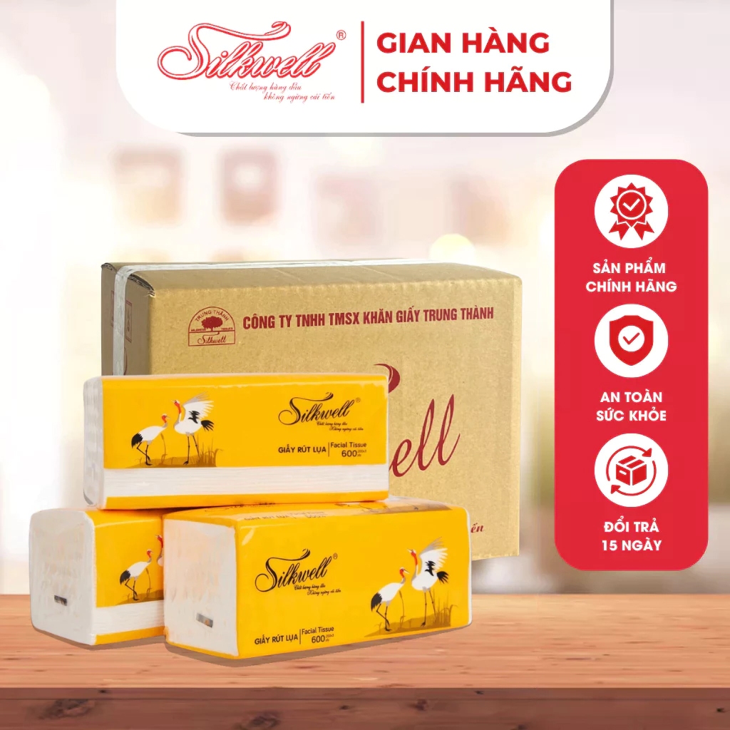 Thùng 9 giấy ăn rút Silkwell Sếu 200 tờ 3 lớp hàng cao cấp, lụa mềm mịn không tẩy trắng chính hãng