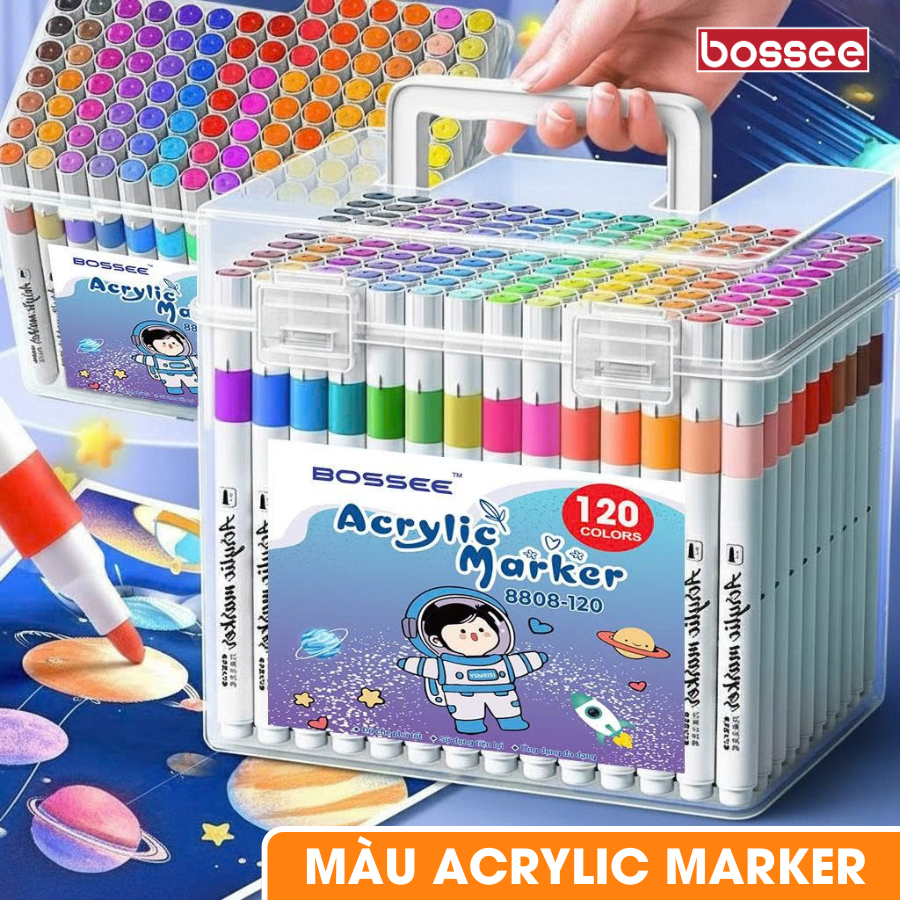 Bút Màu Acrylic Marker Bossee Vẽ Mọi Chất Liệu - Bút Đánh Dấu Màu Tươi Sáng, Đè Màu Tốt Che Phủ Cao