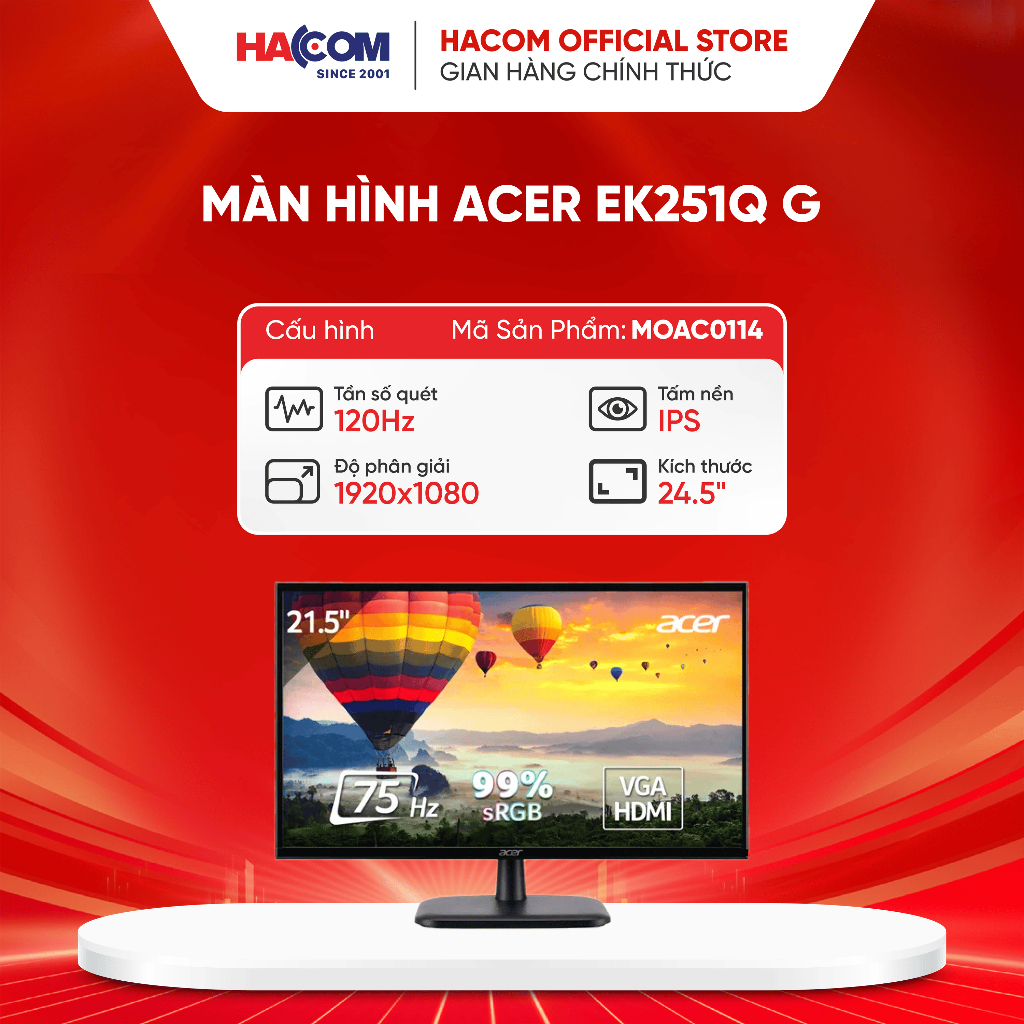 Màn hình Acer EK221Q H (21.5 inch/FHD/VA/100Hz/1ms) - bảo hành 36 tháng