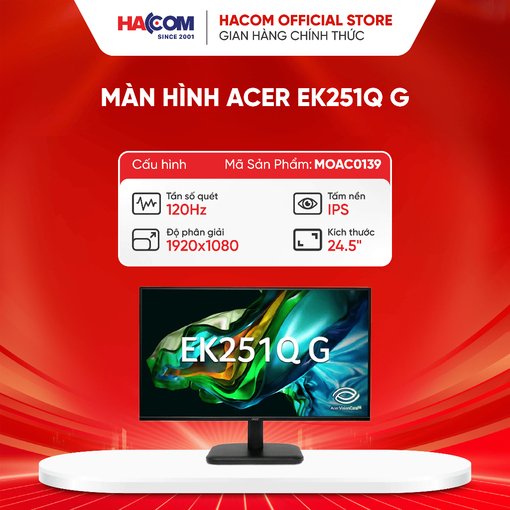 Màn hình Acer EK251Q G (24.5 inch/FHD/IPS/120Hz/1ms)