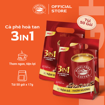 Combo 2 Túi Cà phê sữa hòa tan 3in1 Highlands Coffee (50 gói x 17g)/túi