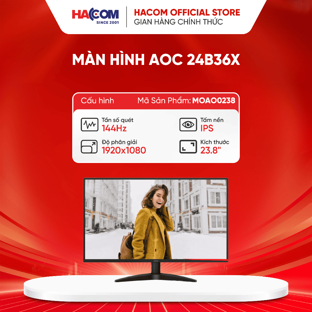 Màn hình AOC 24B36X (23.8 inch/FHD/IPS/144Hz/0.5ms) HACOM