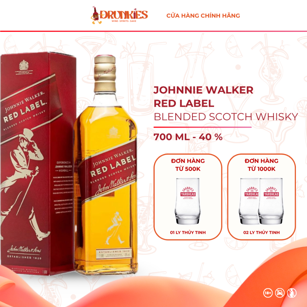 DRUNKIES - CHÍNH HÃNG - Rượu Whisky Johnnie Walker Red Label - 700ML - 40%