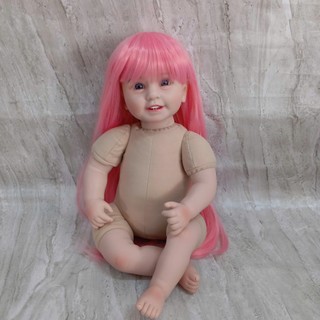 Búp Bê Thân bông Mắt Tít 6 Răng Tóc Dài Tóc Hồng NPK 55 cm = 22 inch Reborn Vinyl Doll PVN7462