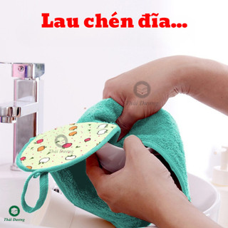 Combo 5 khăn treo bếp: lau tay, lau bếp, lau chén..(mua 10 tặng 1): có móc treo, mềm mại, thấm hút, không ra màu
