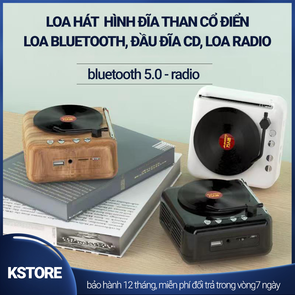 Loa Bluetooth Mini Đĩa Than Xoay Cổ Điển, nghe Radio, Decor phòng khách, làm quà tặng, trang trí