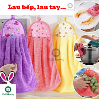 Combo 5 khăn treo bếp: lau tay, lau bếp, lau chén..(mua 10 tặng 1): có móc treo, mềm mại, thấm hút, không ra màu
