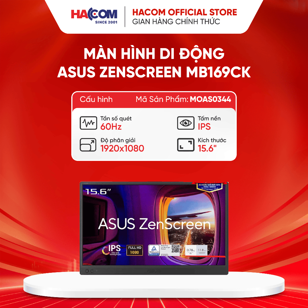 Màn hình di động ASUS ZenScreen MB169CK (15.6 inch/FHD/IPS/60Hz/5ms)