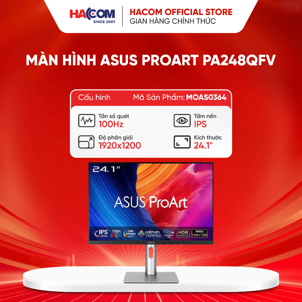 Màn hình Asus ProArt PA248QFV (24.1 inch/WUXGA/IPS/100Hz/5ms/loa) HACOM
