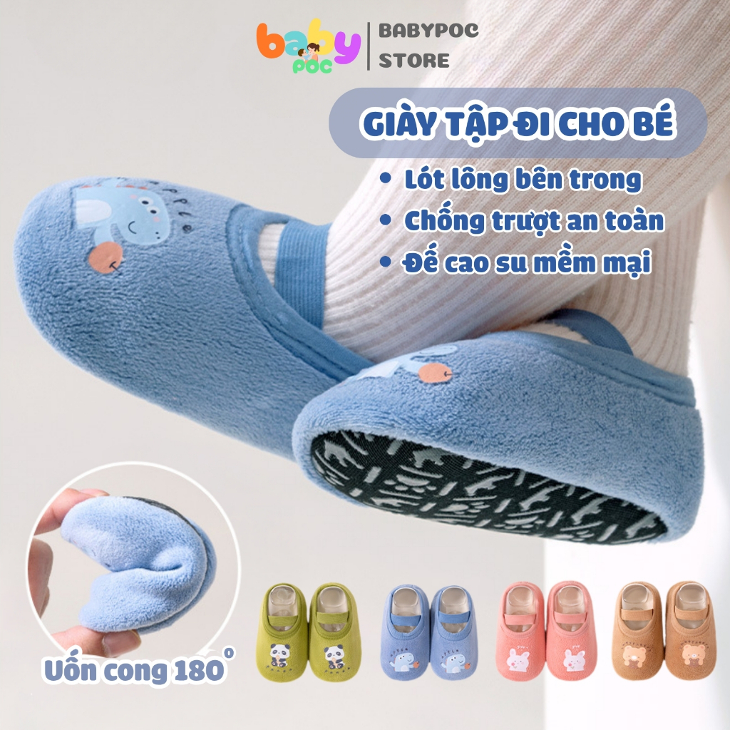 Giày bún tập đi cho bé Babypoc, giày tập đi cotton cho bé 1-3 tuổi, chống trơn trượt, giữ ấm tốt