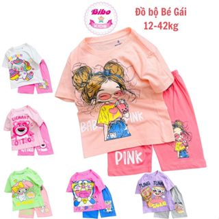   12-42kg Đồ bộ bé gái quần lửng in hình công chúa gấu dâu,ELSA siêu dễ thương.Quần áo bé gái size đại chất thun cotton 