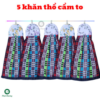 Combo 5 khăn treo bếp: lau tay, lau bếp, lau chén..(mua 10 tặng 1): có móc treo, mềm mại, thấm hút, không ra màu