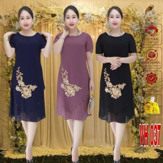 Váy đầm trung niên VH037 Là mầu đầm suông dáng A ,Đính bông kế đá kim sa sang chảnh
