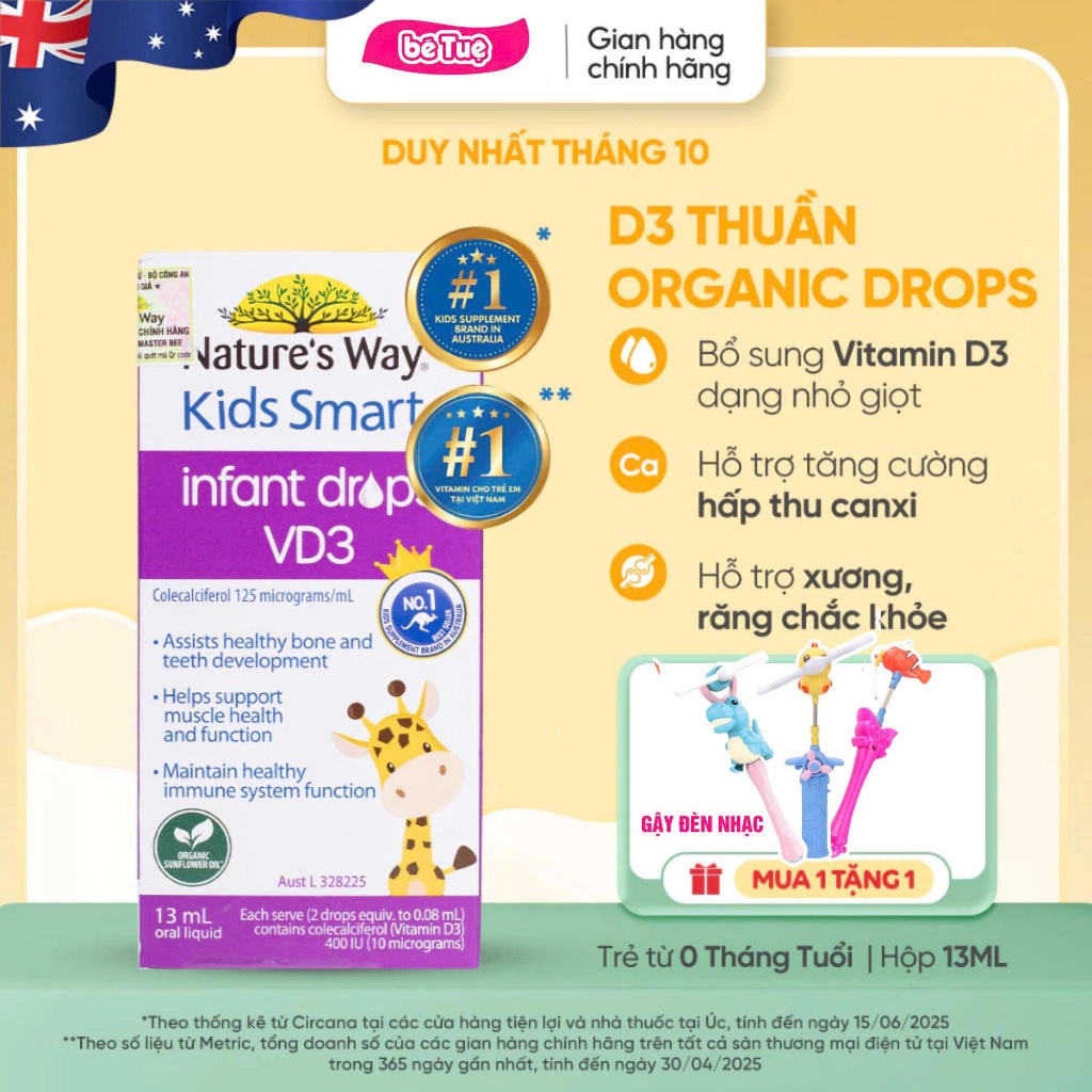 Vitamin D3 ORGANIC Nature’s Way, D3 Thuần Cho Trẻ Sơ Sinh Kids Smart Infant Drops VD3 - Hộp 13ml