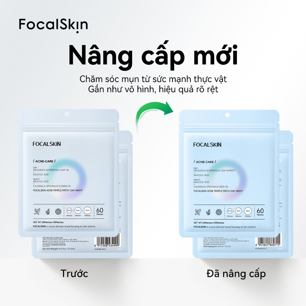 Miếng Dán Mụn BHA FOCALSKIN Siêu Mỏng 0.01cm Hút Mụn Sạch + Giảm Sưng + Che Mụn Makeup 60M Ngày Đêm | BigBuy360 - bigbuy360.vn