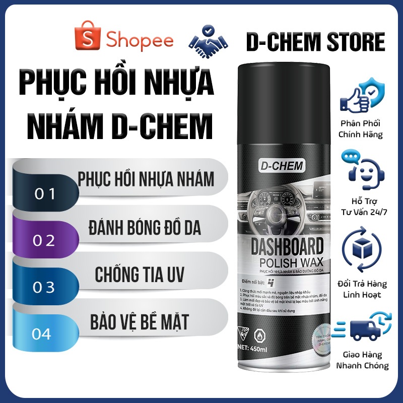 Combo 2 Chai Phục Hồi Nhựa Nhám D-Chem Chính Hãng Dưỡng & Đánh Bóng Nhựa Nhám, Nhựa Đen Ô Tô Xe Máy