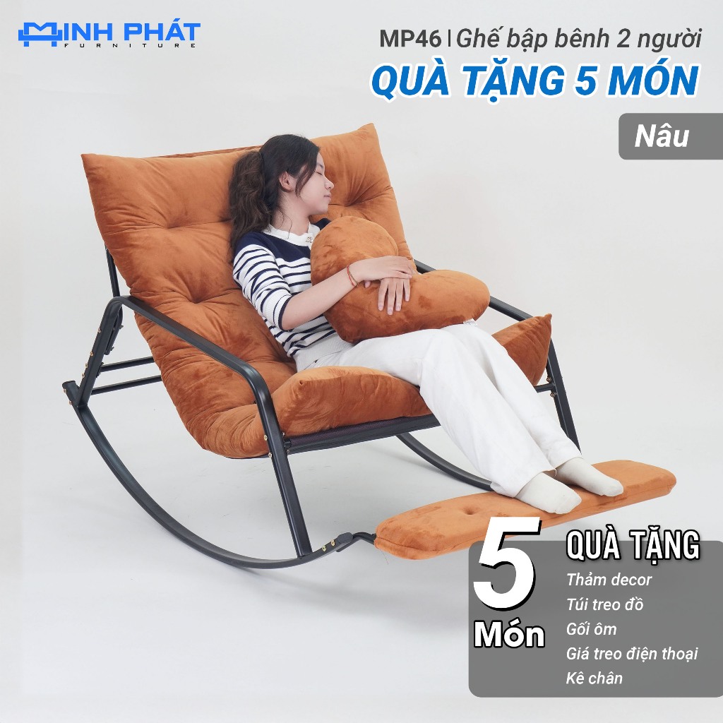 Ghế Bập Bênh đôi thư giãn Minh Phát khung thép 2.0mm đệm 4kg dành cho mẹ bỉm, ru con ngủ, đọc sách | BigBuy360 - bigbuy360.vn