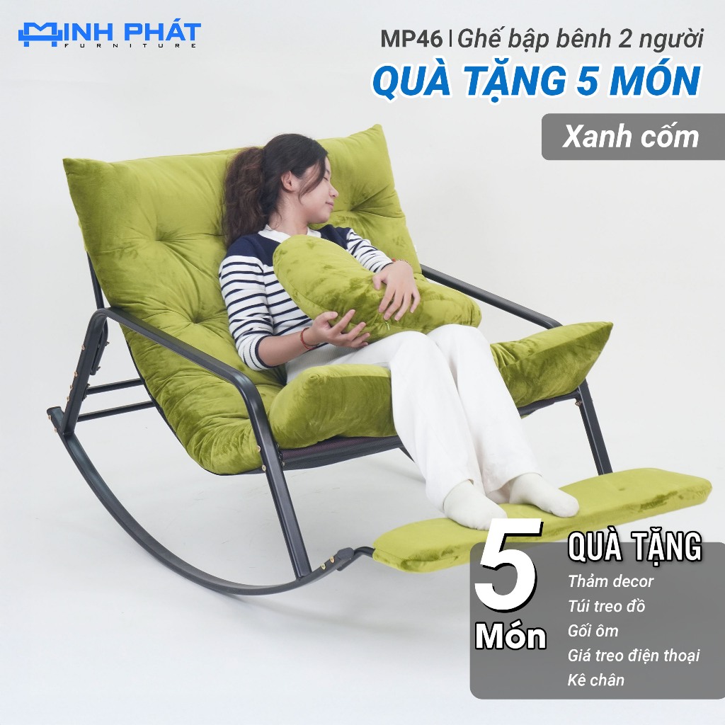Ghế Bập Bênh đôi thư giãn Minh Phát khung thép 2.0mm đệm 4kg dành cho mẹ bỉm, ru con ngủ, đọc sách | BigBuy360 - bigbuy360.vn