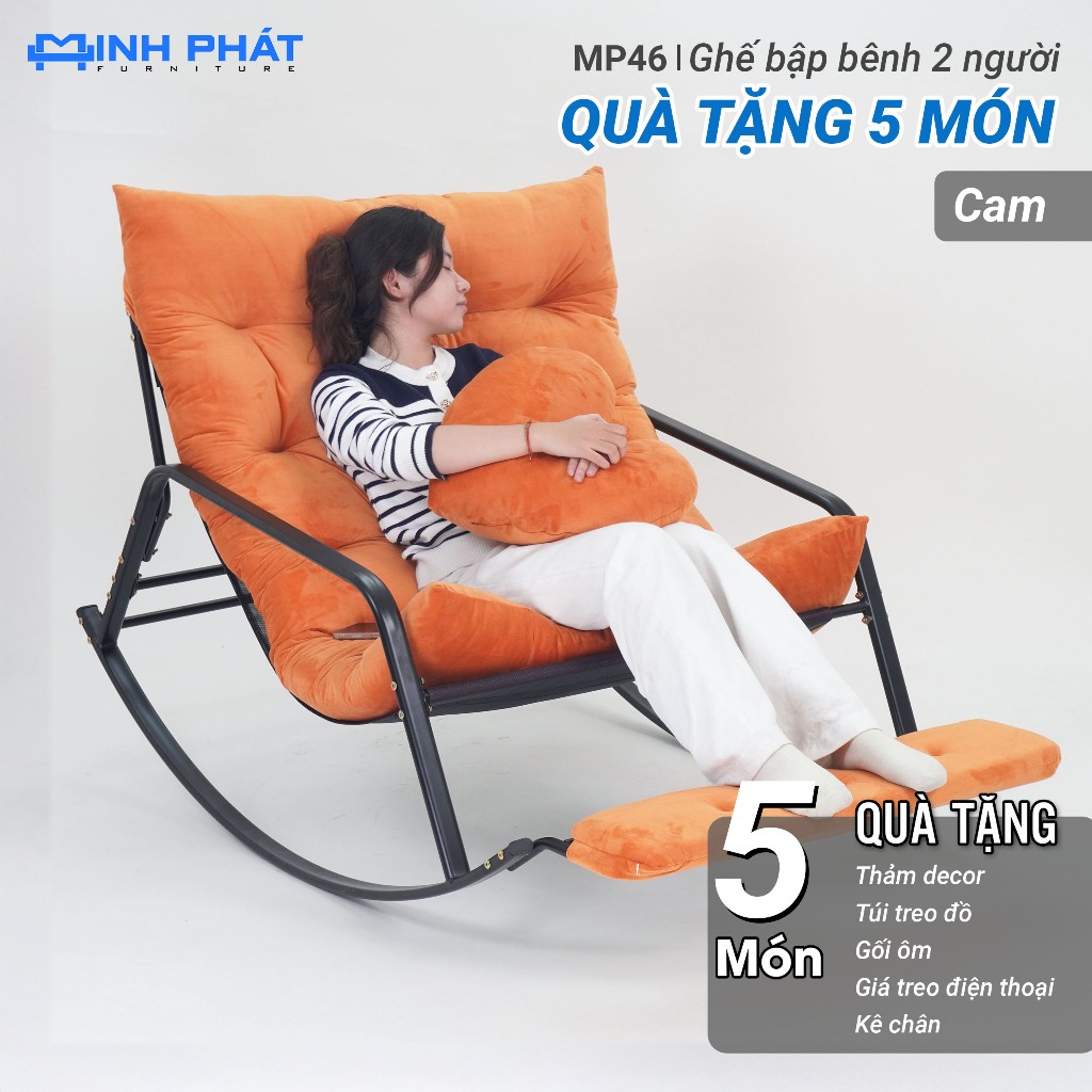 Ghế Bập Bênh đôi thư giãn Minh Phát khung thép 2.0mm đệm 4kg dành cho mẹ bỉm, ru con ngủ, đọc sách | BigBuy360 - bigbuy360.vn