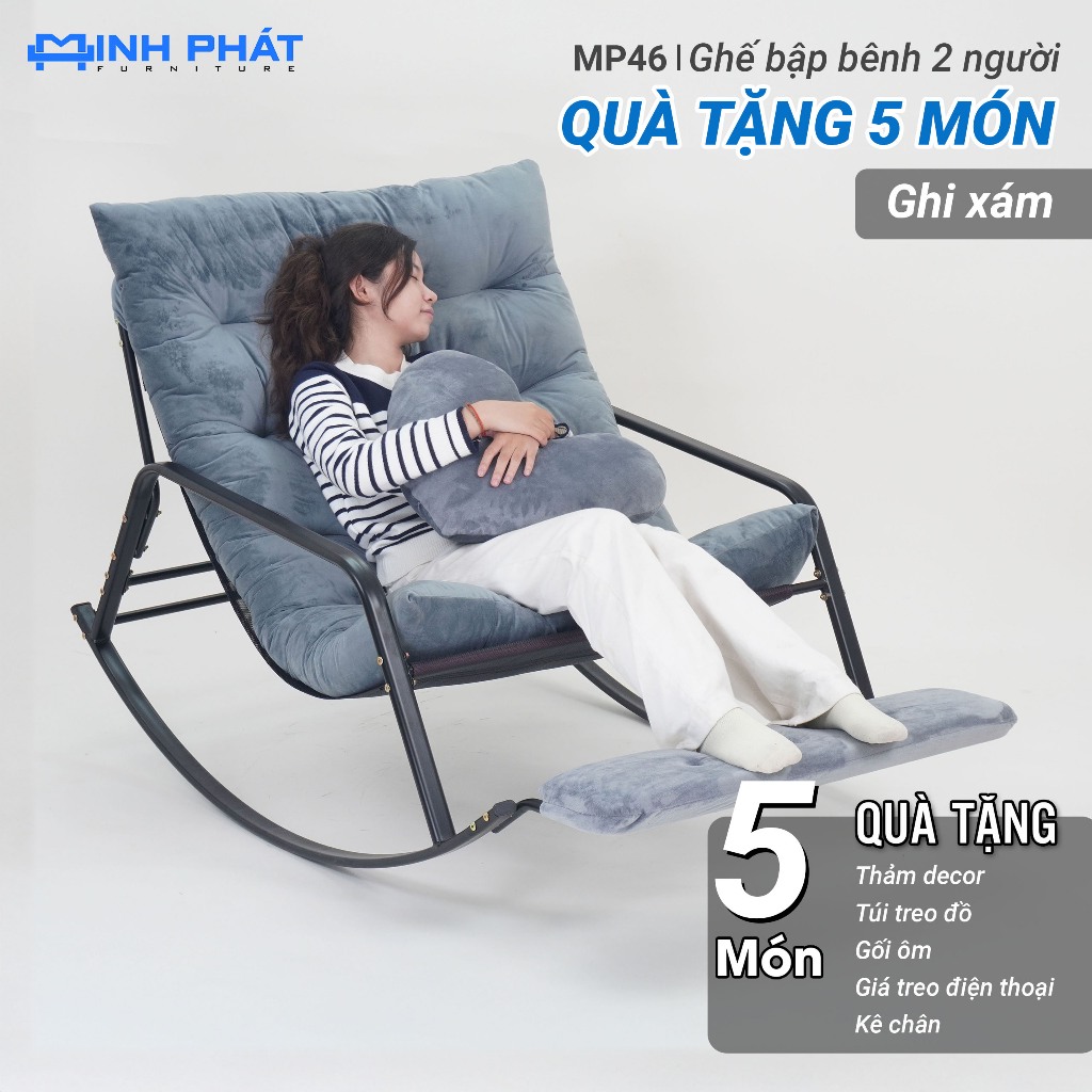 Ghế Bập Bênh đôi thư giãn Minh Phát khung thép 2.0mm đệm 4kg dành cho mẹ bỉm, ru con ngủ, đọc sách | BigBuy360 - bigbuy360.vn