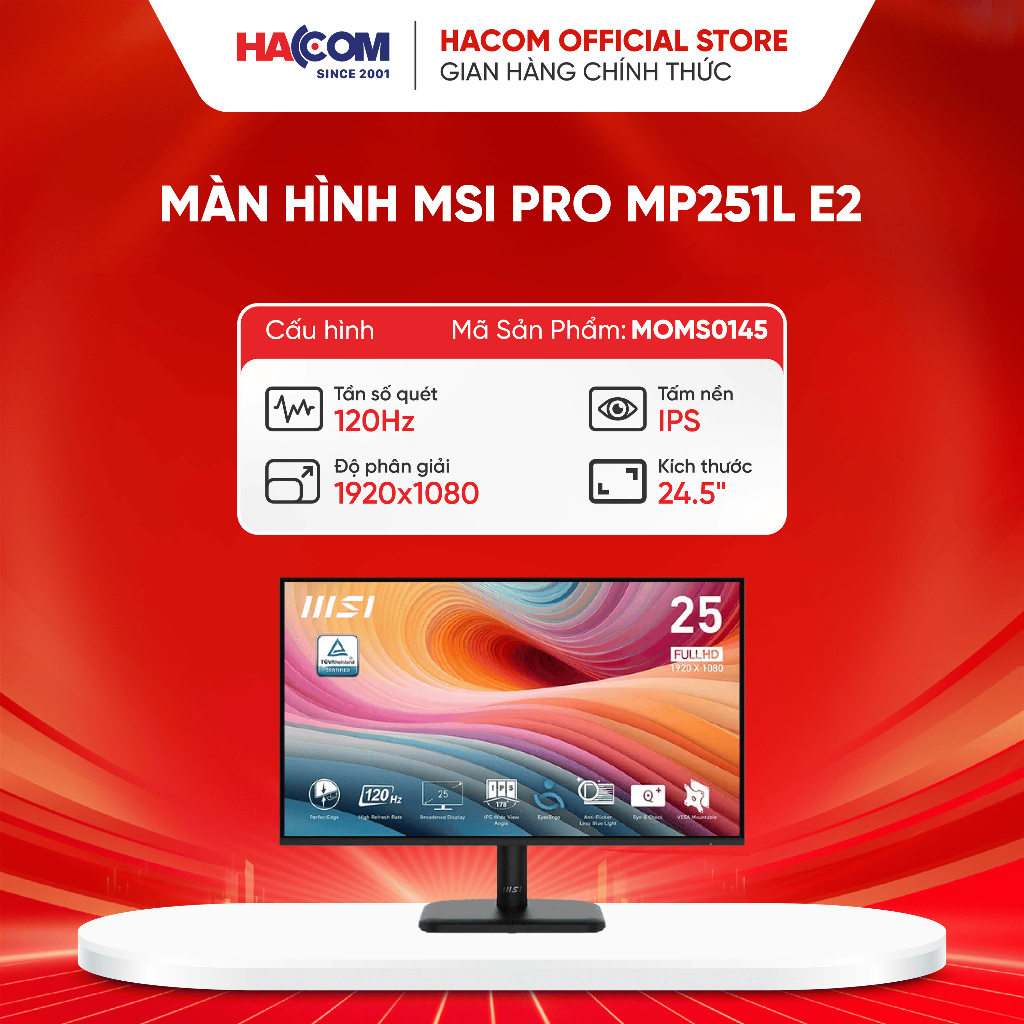 Màn hình MSI Pro MP251L E2 (24.5 inch/FHD/IPS/120Hz/1ms) - bảo hành 24 tháng HACOM PC