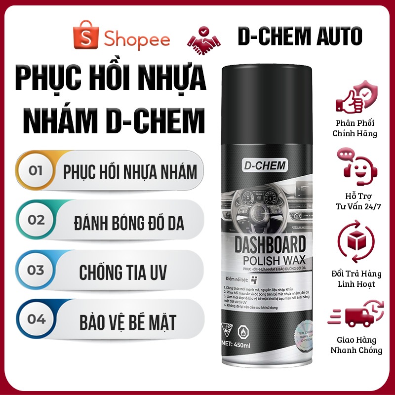 Phục Hồi Nhựa Nhám D-Chem [Chai Lớn 450ml] Chính Hãng Dưỡng & Đánh Bóng Nhựa Nhám Ô Tô Xe Máy