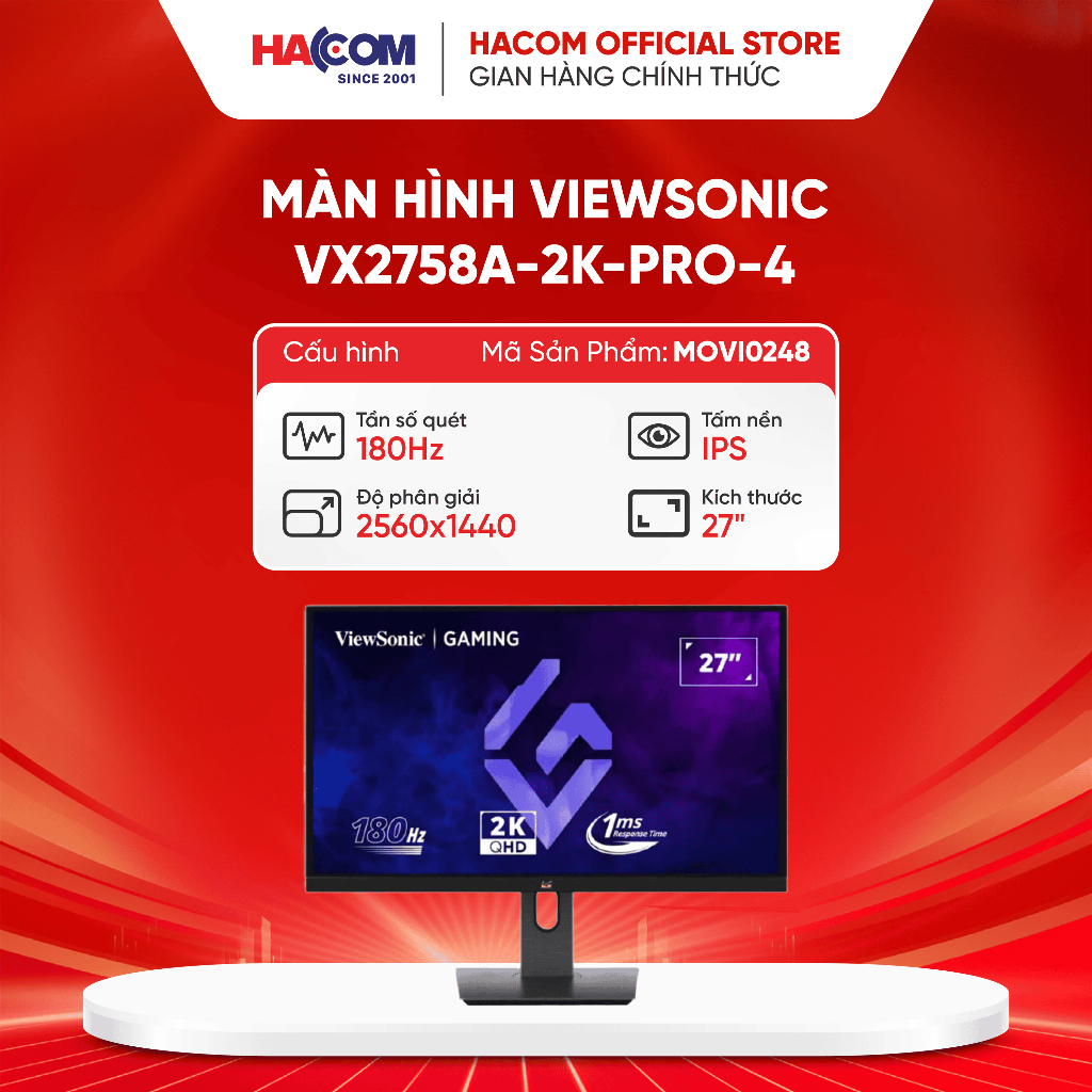 Màn hình ViewSonic VX2758A-2K-PRO-4 (27 Inch/QHD/IPS/180Hz/1ms) -  bảo hành 3 năm
