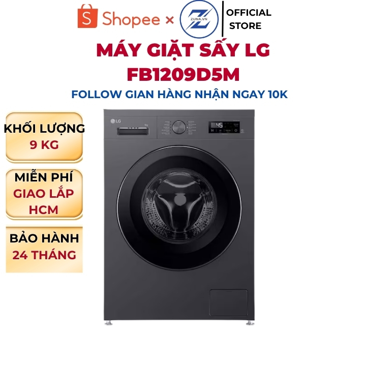 Máy giặt sấy cửa ngang Inverter LG 9KG FB1209D5M - Bảo hành 24 tháng - 9KG giặt - 5KG sấy