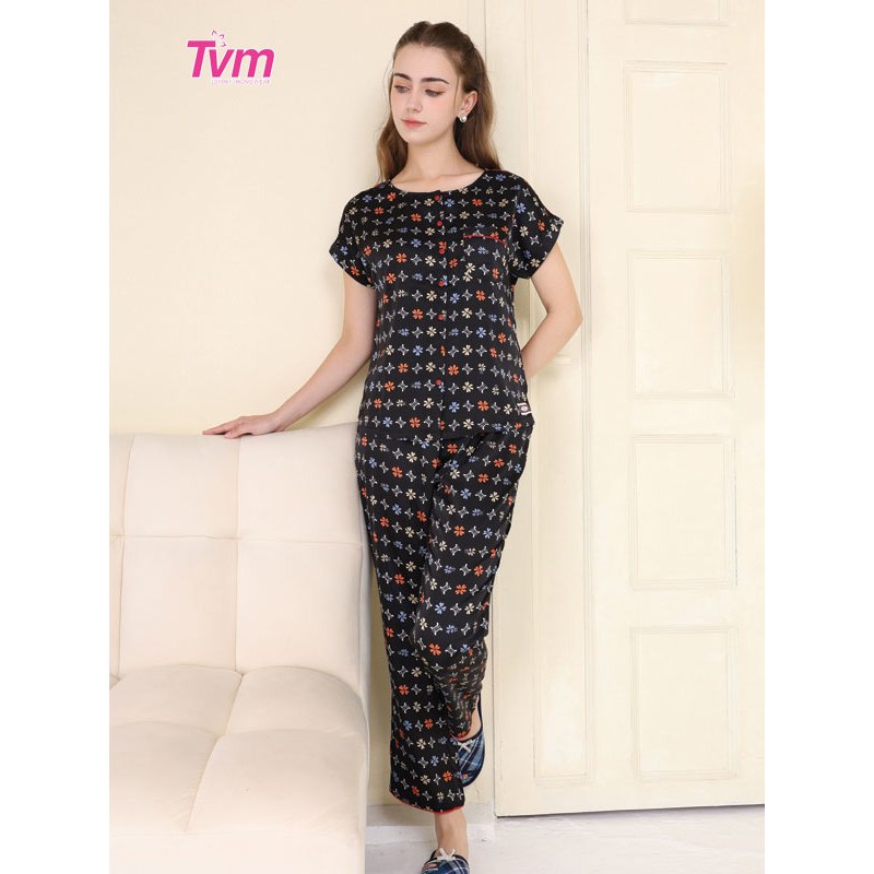 Bộ dài nữ ngắn tay B680 Tvm Luxury Homewear, chất liệu satin