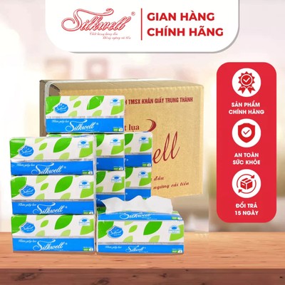 Thùng 9 gói Khăn giấy rút Silkwell khổ to 250 tờ 2 lớp mềm mịn không bụi giấy