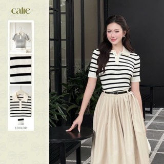   Desk to Date  Áo dệt kim polo kẻ sọc chất liệu cao cấp mềm mát form basic thanh lịch thời trang Calie Af180 