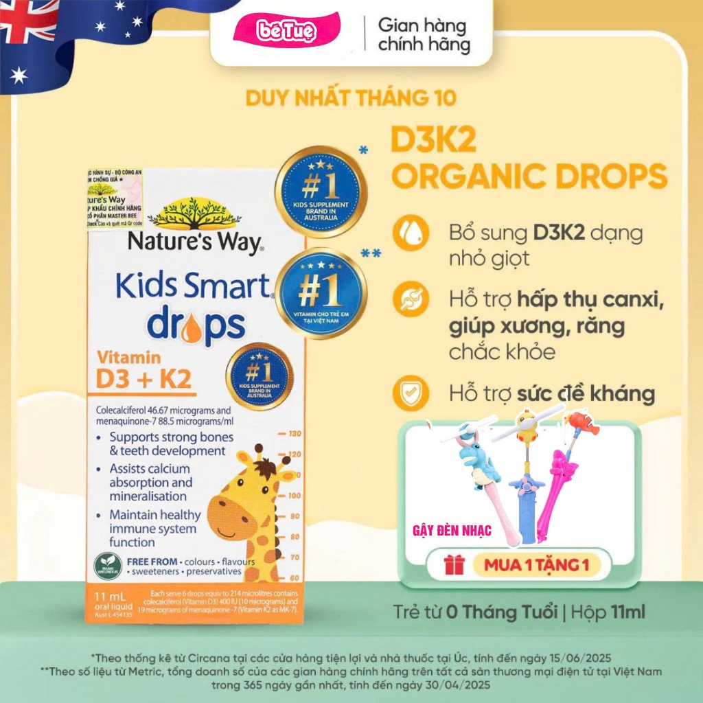 Vitamin D3k2 Organic Nature's Way, D3K2 Cho Trẻ Sơ Sinh Với Thành Phần Hoa Hướng Dương Organic Hộp 1