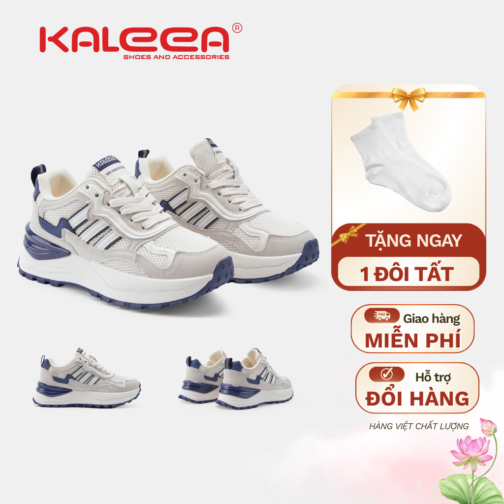 Kaleea - Giày Thể Thao Nam/Nữ Sneaker Đế Mềm Cao 5cm Lưới Khí Dệt Kim Phối Da Đi Thoáng - T92