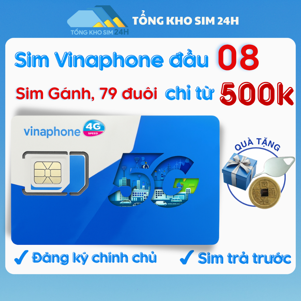 [Đồng giá 500k] Sim Vinaphone Đầu 08 Số cặp, Số lặp dễ nhớ phong thủy [ĐKCC + ESIM tại Vinaphone]
