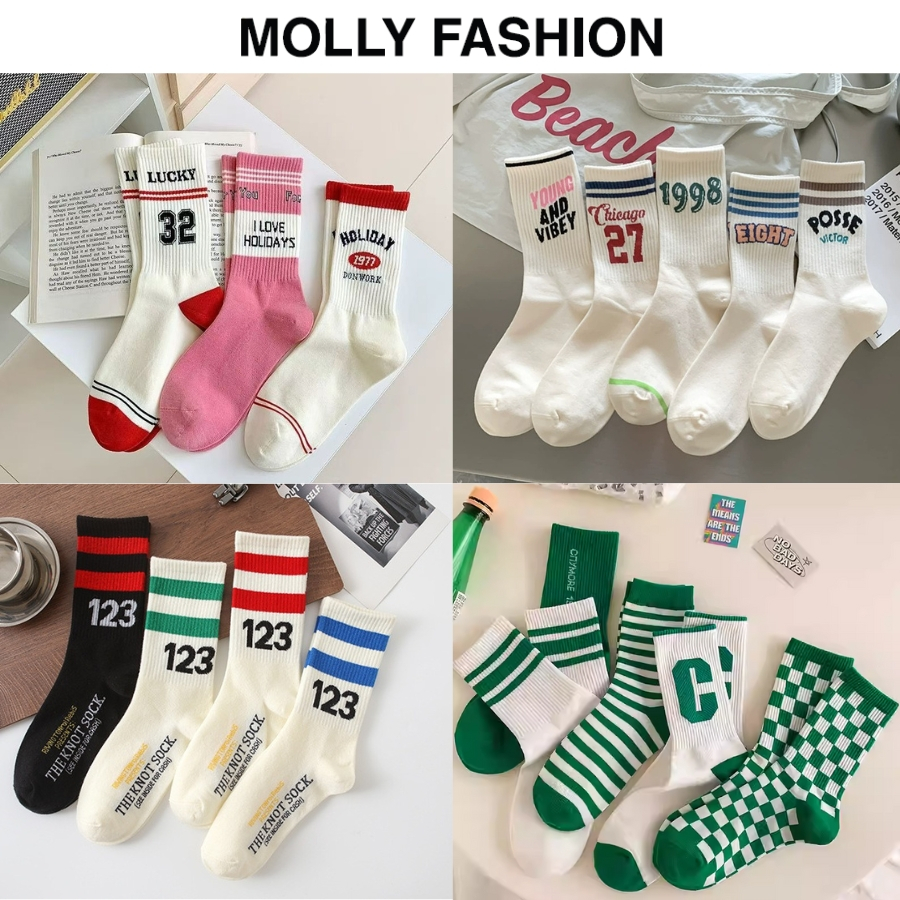 Set 5 đôi tất cổ cao MOLLY FASHION họa tiết unisex – vớ thể thao nam nữ trẻ trung năng động Molly Fa