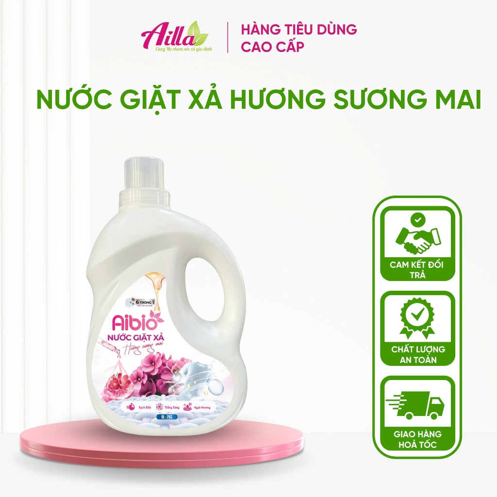Nước Giặt Xả AIBIO Ailla Can 2kg – Sạch Bẩn, Trắng Sáng, Ngát Hương Hoa Tự Nhiên