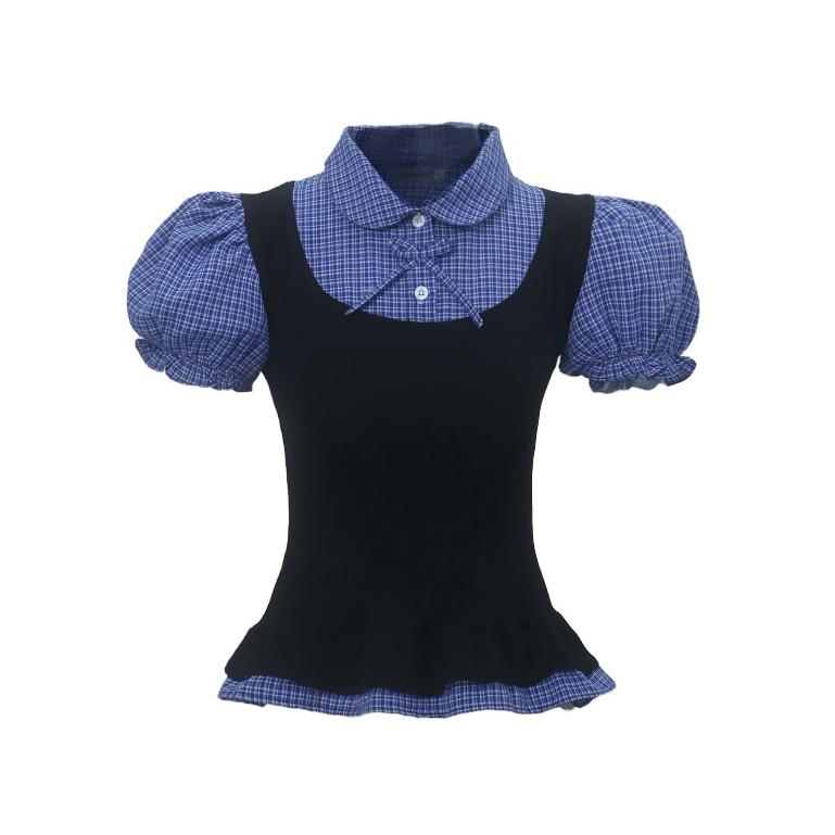 Áo Thun Phối Sơ Mi SAIGONESE Tay Phông Hoạ Tiết Caro Thun Cotton Form Chiết Eo Nữ - A05SP | BigBuy360 - bigbuy360.vn