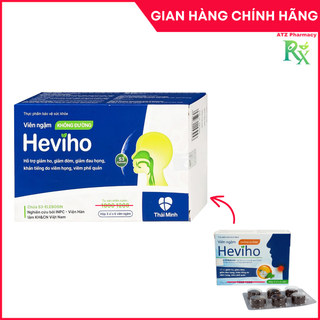 Viên ngậm Heviho hỗ trợ giảm ho, giảm đờm, giảm đau họng, khản tiếng (18 viên) - ATZ Pharmacy