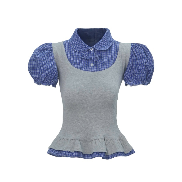 Áo Thun Phối Sơ Mi SAIGONESE Tay Phông Hoạ Tiết Caro Thun Cotton Form Chiết Eo Nữ - A05SP | BigBuy360 - bigbuy360.vn