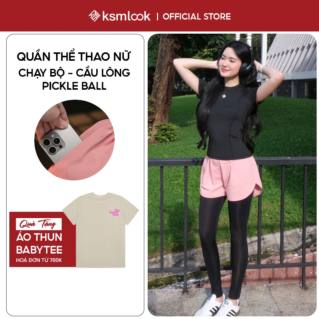 Quần thể thao nữ khô nhanh ksmlook mặc chạy bộ, cầu lông đạp xe có lót trong dài co dãn 4 chiều Q292