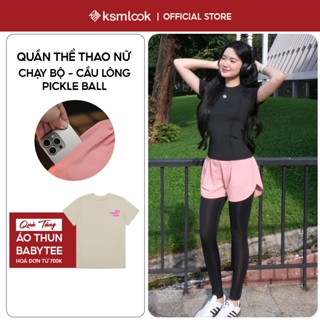 Quần thể thao nữ khô nhanh ksmlook mặc chạy bộ, cầu lông đạp xe có lót trong dài co dãn 4 chiều Q292